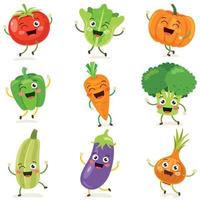 conjunto de vegetales de dibujos animados feliz vector