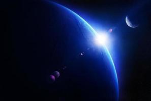 amanecer de tierra con luna en el espacio foto