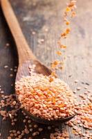Red lentils in a wooden spoon photo