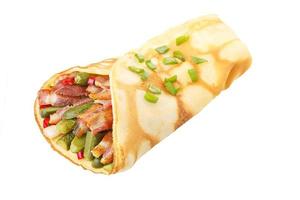 Crepe stuffed with bacon and tiny pickles photo