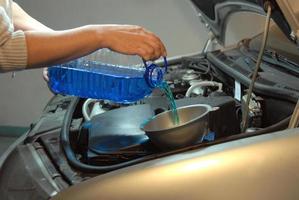 Filling the windshield washer fluid on a Car photo