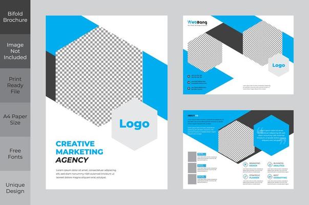 Corporate Business Bi-fold Brochure Design with Hexagon Frames