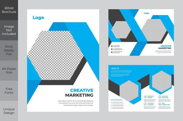 Bi-fold Blue and White Hexagon Design Business Flyer Template