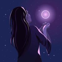 New age concept of the occult, woman holding a magic orb. vector