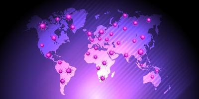 Mapa global púrpura que muestra una pandemia global vector
