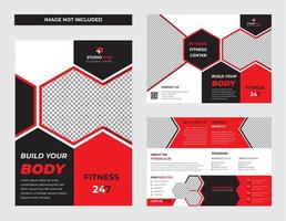 Red and Black Gym Bi-fold Brochure Template vector