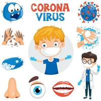 conjunto de elementos de infección por coronavirus y cuidado de la salud