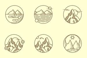 Mono line vintage mountain set vector