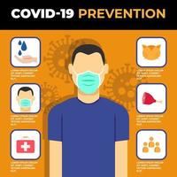 cartel de prevención de coronavirus con hombre e iconos