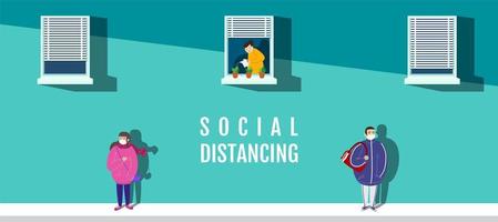 Poster with Characters in Masks Social Distancing vector
