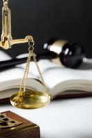 Law composition with scale and gavel on books photo