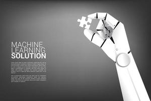 Robot hand holding jigsaw puzzle piece vector