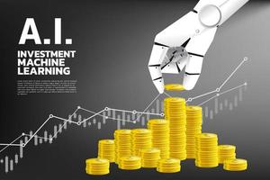 Graph and Robot Hand Stacking Coins vector