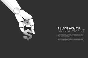 Close up robot hand with dollar icon vector
