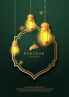 Ramadan Glowing Lanterns on Elegant Green and Gold Shape vector