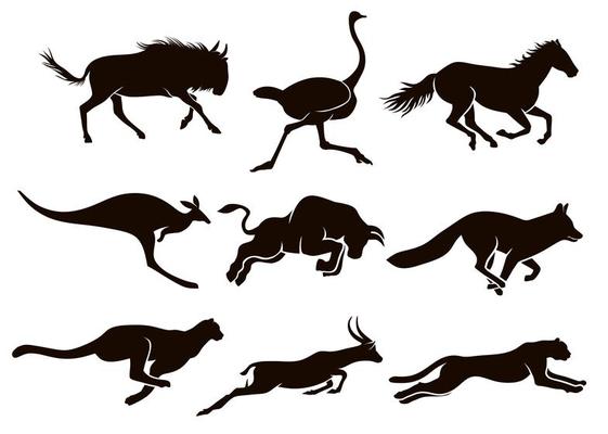 Collection of running animal silhouettes