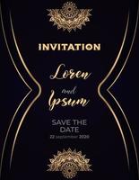 invitación de mandala de boda de oro y negro de lujo vector