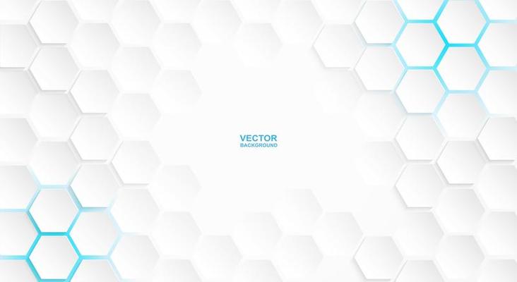 White Hexagon Pattern with Blue Lights