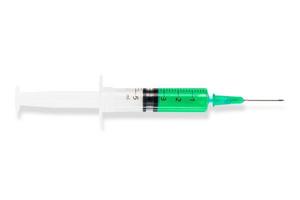 syringe filled with green liquid (Clipping path)