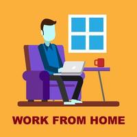Man Working on Laptop From Home vector