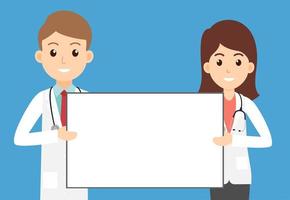 Male and Female Doctors Holding Empty Sign vector