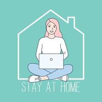 Woman Sitting Cross-Legged Working from Home vector