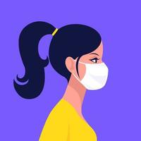 Woman Wearing Disposable Medical Face Mask vector