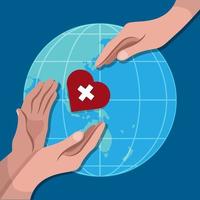 Heart Over Globe with Hands vector