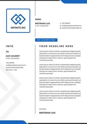 Letterhead with Vertical Sections and Blue Accents