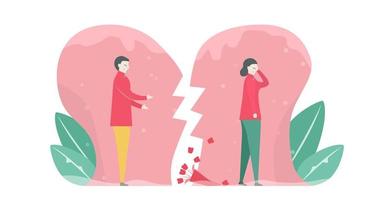 Couple in Front of Floral Style Broken Heart vector