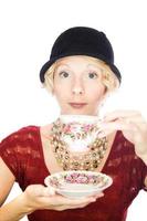 Bella dama retrato bebiendo té