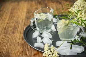 Elderflower drink with elderberry flowers photo