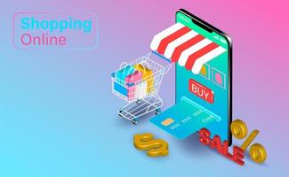 Shopping Online on Smartphone with Credit Cart vector