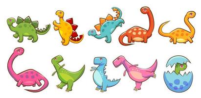 conjunto de dinosaurios coloridos dibujos animados vector