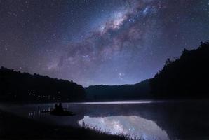 The milky way above the lake and a little boad photo