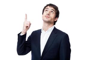 businessman pointing at copy space
