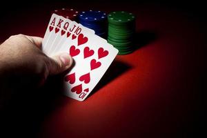 Poker Chips, Royal Flush, and Copy Space photo
