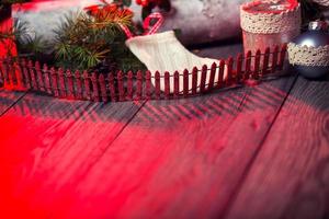 Christmas background on wooden table and copy space photo