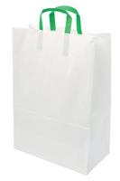 White Paper Bag, Green Handles, Isolated Closeup Copy Space Shopping photo