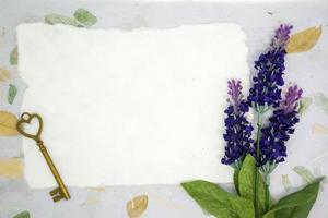 Blank paper with Lavender and old key photo