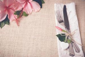 Valentine table setting copy space background, selective focus,
