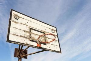 Old basket hoop over sky