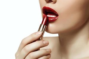 beautiful lips painted red lipstick photo