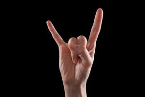 Human hand gesture isolated. Rock sign. photo