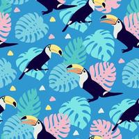 Tropical Seamless Pattern with Toucans on Blue  vector