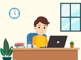 Man working on laptop at home vector