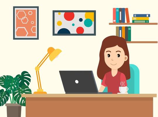 Woman working on laptop at home