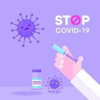 personaje de coronavirus recibe la vacuna vector