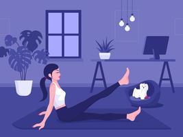 Woman Doing Yoga At Home with Dog