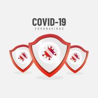 Red shield with logo stop covid 19 vector